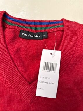Paul Fredrick Men's Red V-Neck Sweater - Classic Knit
